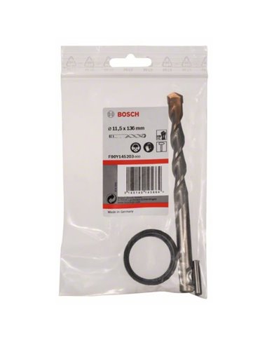 Broca centradora con pasador de fijación y anillo de goma 11,5 x 84 x 136 mm