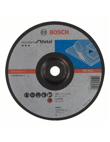 Disco de desbaste acodado Standard for Metal A 24 P BF, 230 mm, 22,23 mm, 6,0 mm