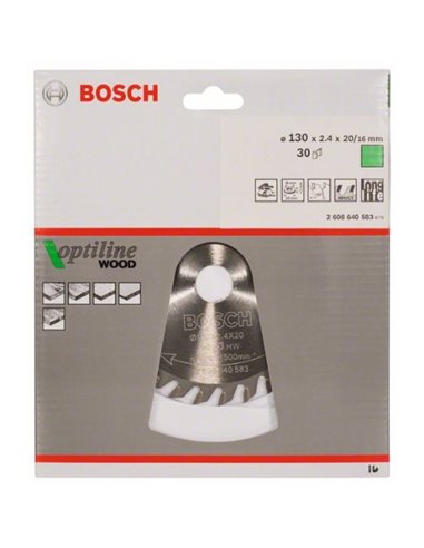 Hoja de sierra circular Optiline Wood 130 x 20/16 x 2,4 mm, 30