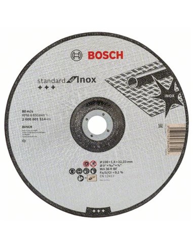 Disco de corte acodado Standard for Inox WA 36 R BF, 230 mm, 22,23 mm, 1,9 mm